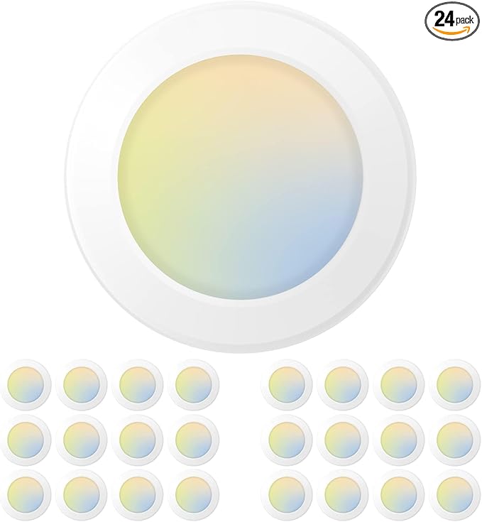 Amico 24 Pack 5/6 Inch LED Disk Lights, Dimmable Flush Mount Ceiling Disc Lights, 2700K/3000K/4000K/5000K/6000K Selectable, 12W Eqv 110W, 1050LM, Low Profile Surface Mount Ceiling Light, ETL&FCC