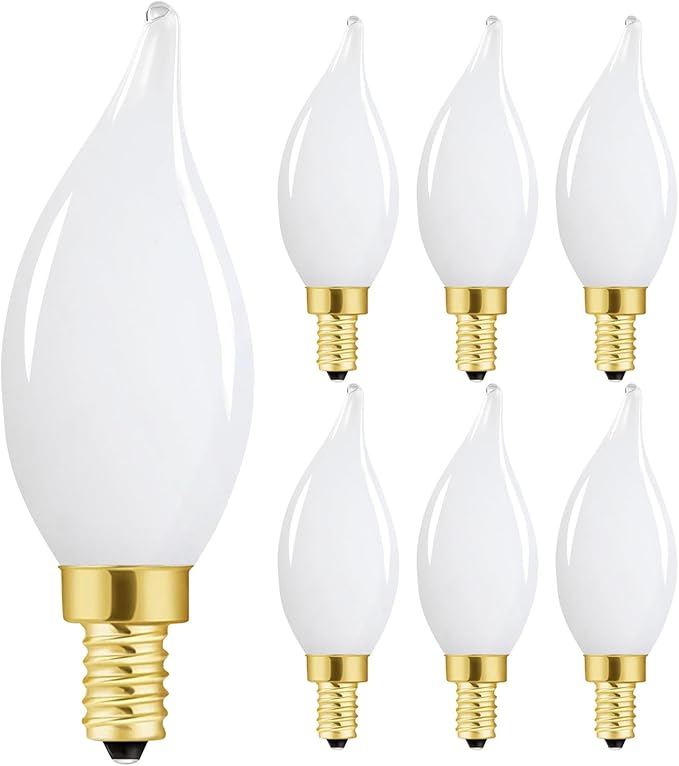 E12 Dimmable LED Bulb 40 watt Candelabra Light Bulbs 3000K Soft White Chandelier Light Bulbs 4W Frosted E12 Vintage LED Filament Vintage Candle Bulb with Decorative, 400lm, 6Pack.