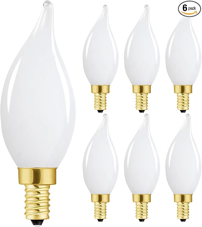 E12 Dimmable LED Bulb 6W Candelabra Bulbs 60 Watt E12 Light Bulbs 2700K Warm White Frosted Chandelier Light Bulbs for Vanity, Bent Tip Small Base Type b Bulbs, 6 Pack