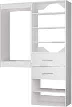 ROOMTEC Modular Closet System, 49" Wall Mounted Closet Organizer with Hanging Rods and Drawers, Wooden Tower for Walk-In Closets, Wardrobe Storage Kit, White