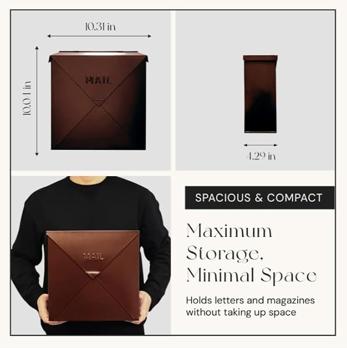 NACH Mailboxes for Outside Wall Mount, 10 x 10 x 4 inch Antique Copper Mail Boxes for House Outside, Waterproof Mailboxes for Outside - Chicago Style Mail Box