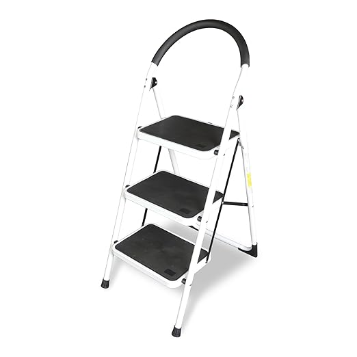 Big RED 3 Step Ladder, Folding Step Stool with Anti-Slip Pedal, Step Ladder 3 Step Folding with Padded Handle for Kitchen, Household, Offices. 400 lb Capacity
