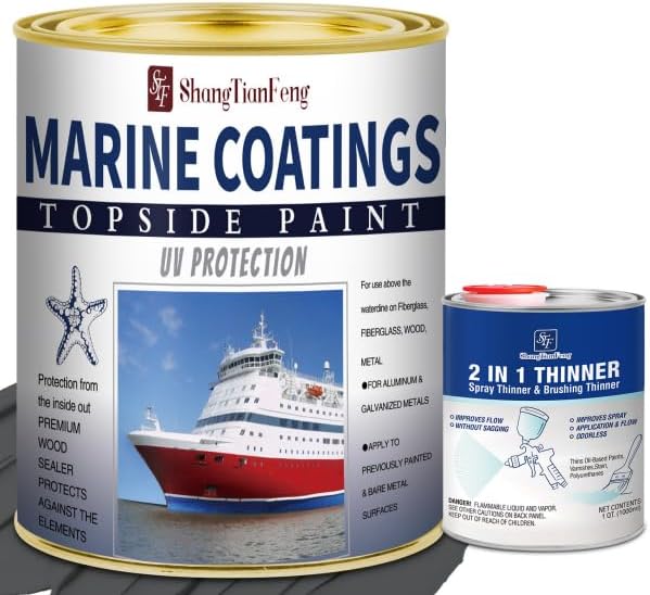 Battleship Grey Marine Coatings Topside Paint 32 Oz Grey+10 Fl Oz diluent, Marine Wood and Fiberglass Primer,Suitable for use on fiber,Suitable for use on fiberglass, wood or metal surfaces above the waterline