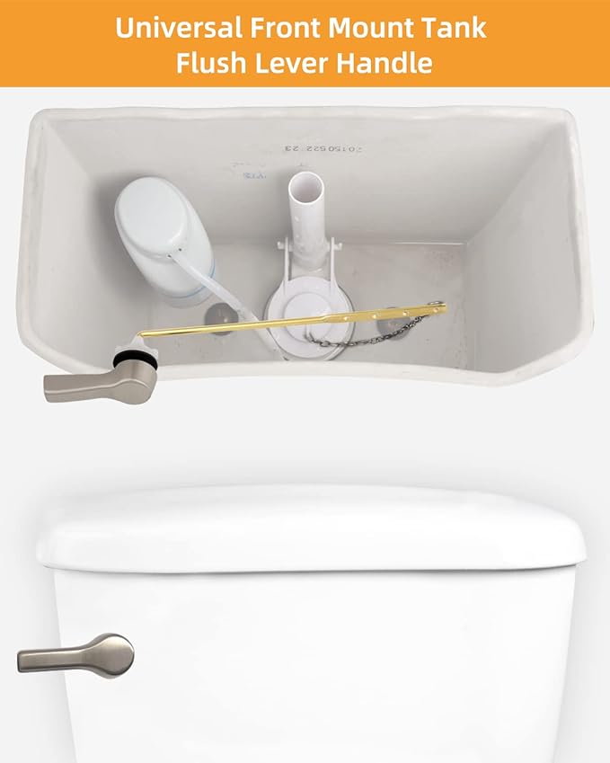 Hibbent Universal Metal Front Mount Toilet Handle Replacement Kit, Brass Toilet Flush Tank Lever with Stainless Steel Flapper Chains for Most Toilets, Brushed Nickel Finish