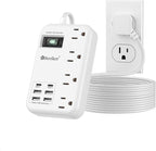 6 USB(2 USB C) Surge Protector Power Strip- 10 Ft Extension Cord with 24W USB Charging Station and 4 Outlets, Long Flat Extension Cord with Multiple Outlets for Travel Home Office Dorm White