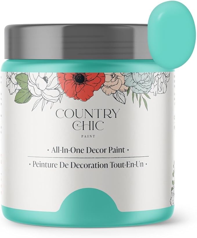 Country Chic All-in-One Chalk Paint for Furniture, Cabinets, Home Decor, Eco-Friendly, Matte Finish, Built-In Primer & Top Coat for Wood, Metal - Tropical Cocktail (Turquoise) - 8 oz (237 ml)
