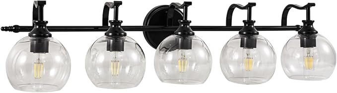 ANDY STAR Black Vanity Light, 5-Light Bathroom Light Fixture, 35" Large Bathroom Lighting Over Mirror, Industrial Wall Sconce, Perfect for Big Bathrooms, Double Vanities, Long-Length Elegant Design