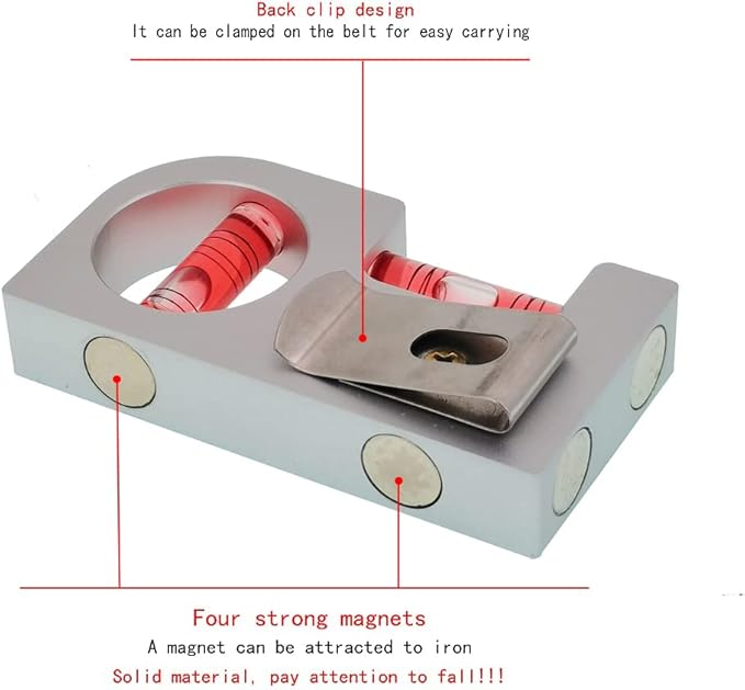 High precision solid aluminum alloy small level ruler for tilt angle measurement, portable mini adjustable horizontal bubble magnetic (85 * 45 * 15mm)