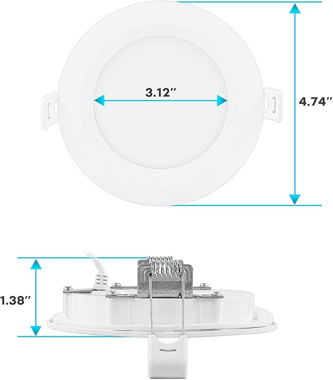 LUXRITE 4 Inch Ultra Thin LED Recessed Lighting, 10.5W, 5 Color Selectable 2700K | 3000K | 3500K | 4000K | 5000K, CRI 90, 750 Lumens, Dimmable LED Wafer Lights, Wet Rated, Baffle Trim (6 Pack)