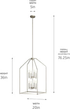 Kichler Madden 36" 8 Light Foyer Pendant in Brushed Nickel, Soft Modern Fixture, for Small Kitchen, Coffee Table, Office, Bedroom, Foyer, (36" x 20"), 52723NI