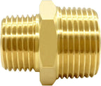 Hooshing 3/4" NPT Male to 1/2" NPT Male Reducer Hex Nipple Brass Pipe Fitting Adapter for Plumbing, 2 Pack