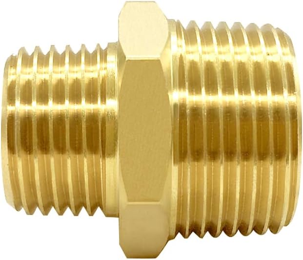 Hooshing 3/4" NPT Male to 1/2" NPT Male Reducer Hex Nipple Brass Pipe Fitting Adapter for Plumbing, 2 Pack