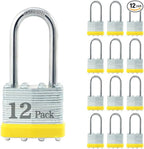 ZonRo Locks Laminated Steel Keyed Padlocks,Keyed Alike Locks, 1-9/16 inch Wide,Long Shackle Padlocks, Pack of 12，Yellow Hoop, for Hasp Latch, Sheds, Fences, Storage Locker, School, Gym