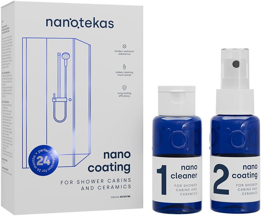 Nano Glass Coating 2-in-1 Kit - Shower Glass and Ceramic protector. Water Repellent spray for glass and Glass Guard for shower doors - Shield against soap residue and hard water stains
