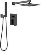 Lava Odoro Modern 2-Setting Square Shower System with Rain Shower Head and Handheld Spray Black, Rainfall Shower Faucet Set Chrome, Shower Valve and Trim Kit, Polished Chrome SF103-MB