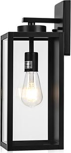 Outdoor Wall Light Fixture, Large 16" Exterior Black Lantern Waterproof, Farmhouse Porch Sconce Lighting with Glass, Modern Wall-Mounted Outside Lights for House, Garage, Patio Lamp
