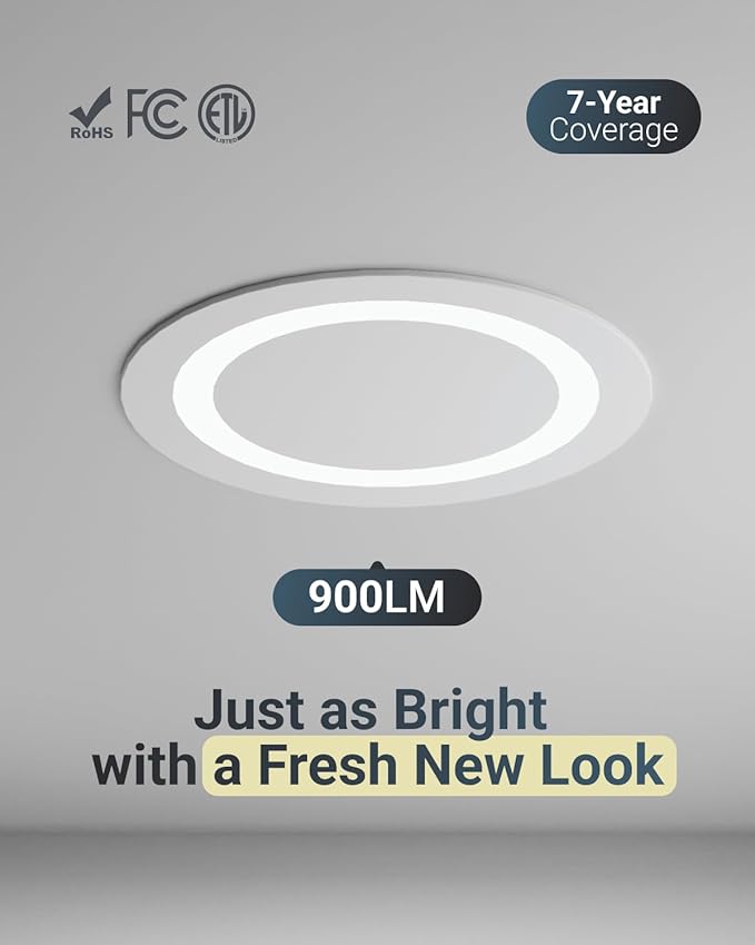 Sunco 12 Pack 6 Inch LED Slim Ultra Thin Canless Lights, Ceiling Recessed Lighting with Metal Junction Box, 900 LM, Selectable CCT 2700K/3000K/4000K/5000K/6000K, 14W, Dimmable ETL