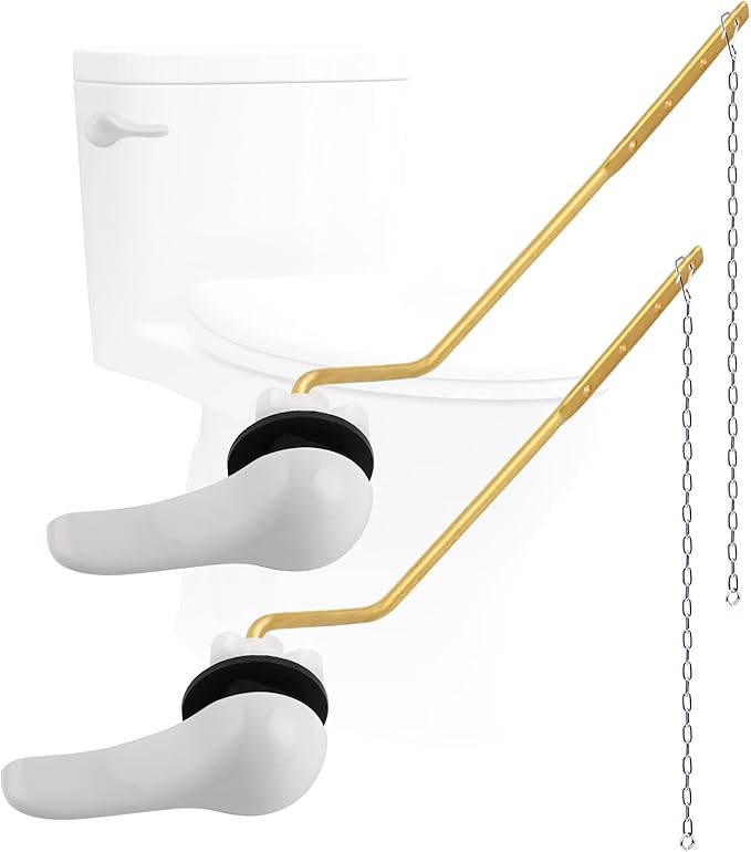 Hygie Rinse 2PCS Universal Metal Toilet Handle Replacement Kit Side Mount Toilet Lever Compatible with TOTO/Glacier Bay/Gerber, Toilet Flush Handle with Flapper Chain, White