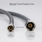 48" Length Faucet Supply Line, WOWOW Bathroom Kitchen Faucet Lines Braided Nylon Sink Hose with 3/8-Inch Female Compression Thread x 1/2" Comp 2Pcs (1 Pair)