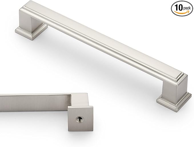 10 Pack 5 Inch(128mm) Hole Center Satin Nickel Modern Cabinet Pulls Kitchen Cabinet Handles Kitchen Cabinet Hardware Timeless Drawer Pulls for Dresser Cupboard Wardrobe, Nickel-B(5x10)