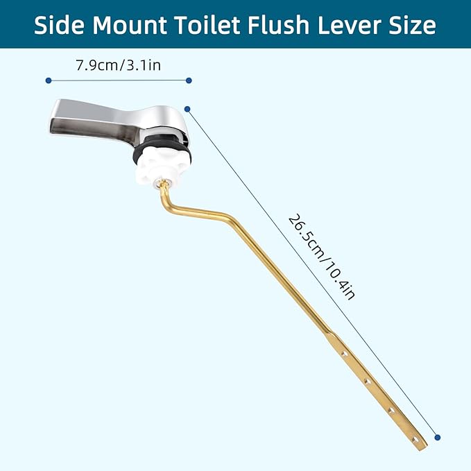 Hygie Rinse Universal Metal Toilet Handle Lever Flush Replacement, Side Mount Toilet Handle with Stainless Steel Flapper Chains, Toilet Repair Kit, Chrome