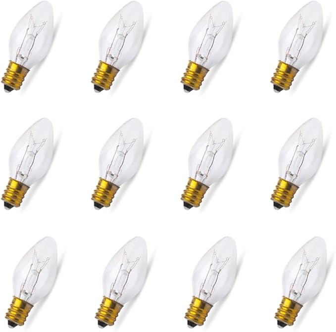 lumenivo 7 Watt Night Light Bulbs for Electric Window Candle Lamps, Salt Lamps, Christmas Villages, Chandeliers Replacement for Creative Hobbies E12 Base C7 Light Bulbs - Clear – 120V - 12 Pack