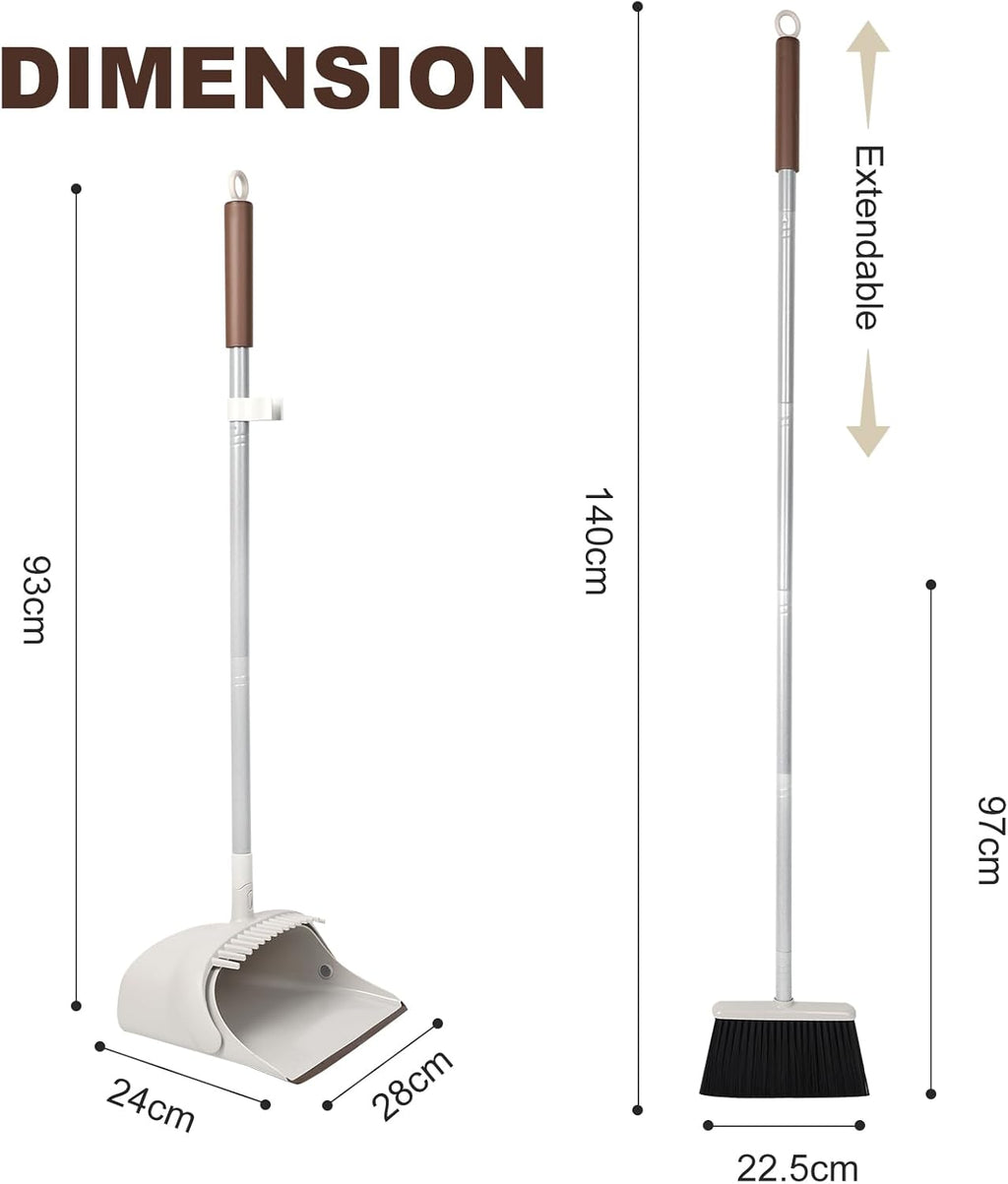 54" Long Handled Broom and Dustpan Set - Perfect Dust Pan and Brush Combo for Efficient Cleaning, Brown and White