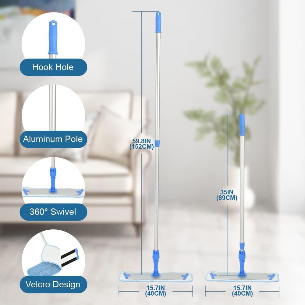 Layers 18 Inch Microfiber Mop for Floor Cleaning-Hardwood with 3 Washable Mop Pads, with Aluminium Handle for Wet Dry Dust Household Cleaning.