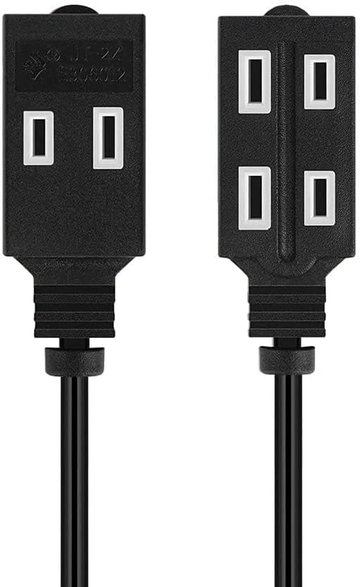 Cmple - 3-Outlet Household Indoor Extension Power Cord - 2 Prong with Protection Outlet Cover - 6 Feet, Black, (2 Pack)