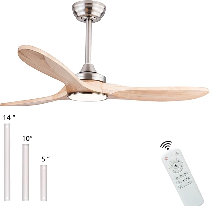 42" Wood Ceiling Fans with Lights and Remote Control,Indoor Outdoor 3 Blades Wooden Ceiling Fan for Garage,Patio,Living Rooms,Bedrooms,Offices,Farmhouse(Nickel+Raw wood)