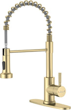 APPASO Gold Kitchen Faucet with Pull Down Sprayer, Brushed Gold Kitchen Sink Faucets 18 Inches Commercial Single Handle High Arc Faucet for Sink, Stainless Steel Kitchen Faucet for Sink 1 or 3 Holes