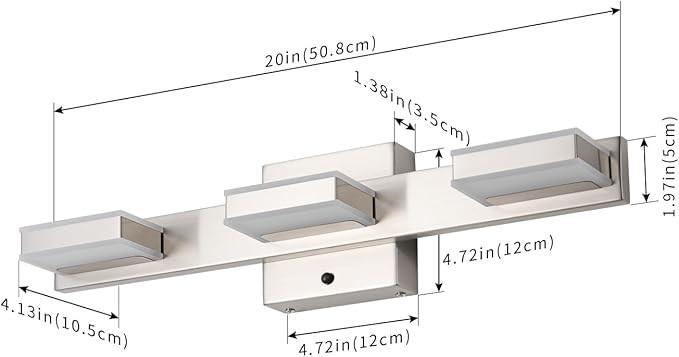 mirrea 20" Brushed Nickel Vanity Lights for Bathroom 3 Light Vanity Lighting Fixtures for Mirror 3 CCT Adjustable LED Vanity Light