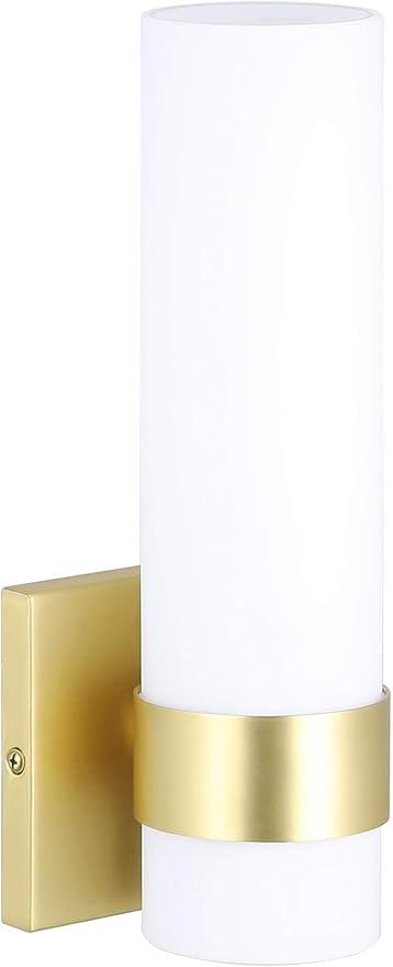 XiNBEi Lighting Sconces Wall Lighting, 1 Light ADA Wall Sconce, Vintage Bathroom Vanity Light with Tube Glass Satin Brass Finish for Kitchen & Corridor XB-W1185-SB