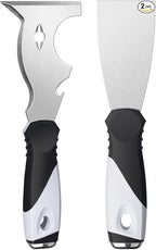 Mister Rui 2 Pack Putty Knife Set, 10 in 1 Paint Scraper Tool with 2 Inch Stainless Steel Painters Tool, Paint Scraper for Painting & Wood, Metal Scraper