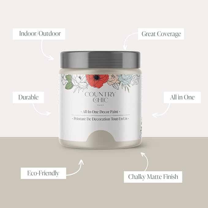 Country Chic All-in-One Chalk Paint for Furniture, Cabinets, Home Decor, Eco-Friendly, Matte Finish, Built-In Primer & Top Coat for Wood, Metal - No Wax Needed (Sunday Tea (Warm Grey), Sample (4 oz)) -