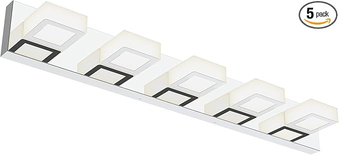 Ralbay Modern Chrome Bathroom Lights with 5 LEDs - Acrylic Finish Over Mirror, Natural White Light