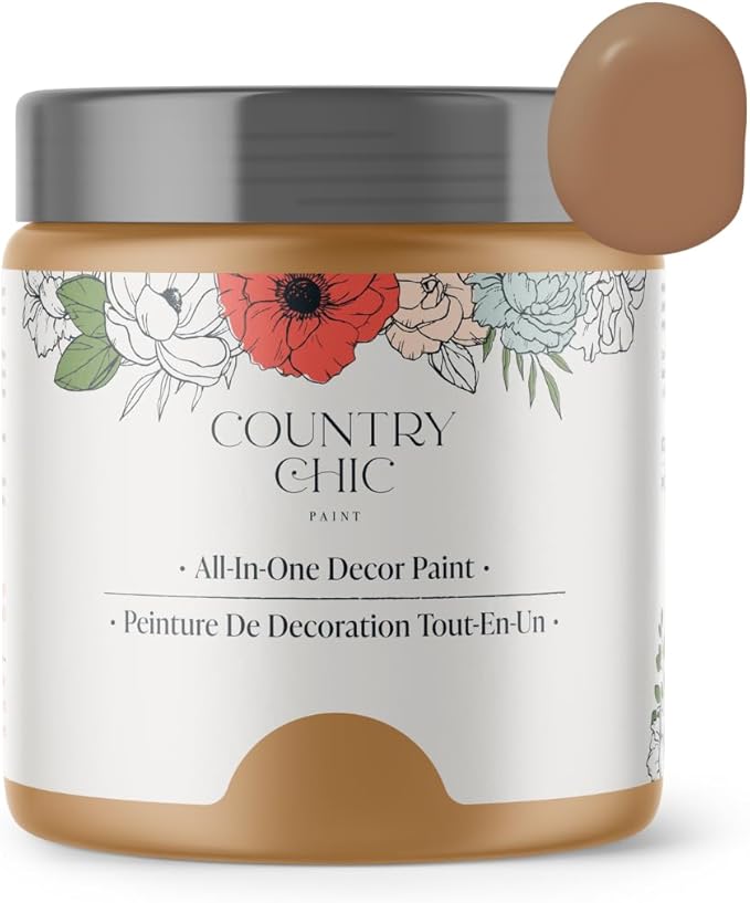 Country Chic All-in-One Chalk Paint for Furniture, Cabinets, Home Decor, Eco-Friendly, Matte Finish, Built-In Primer & Top Coat for Wood, Metal - Ancient Ember (Terracotta Brown) - Pint 16 oz (475 ml)