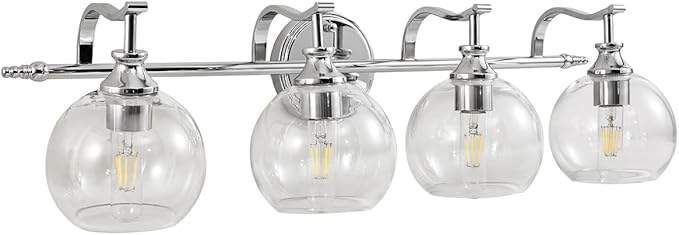 ANDY STAR 4-Light Bathroom Vanity Light, Chrome Wall Sconce, Anti-Rust Metal Bathroom Light with Hight-Quality Clear Glass, Bath Wall Lamp for Mirror, Kitchen, Living Room, Bedroom, Hallway, 30.5"