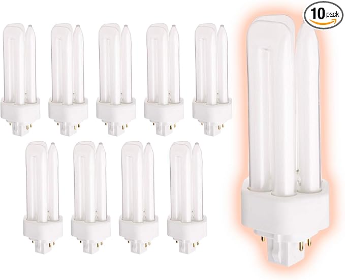 GoodBulb 26 Watt CFL Light Bulbs 4 Pin GX24Q-3 Base 3500K Neutral White 26W High Output 1800 Lumens Triple Tube Compact Fluorescent Light Bulbs Plug-in 10 Pack