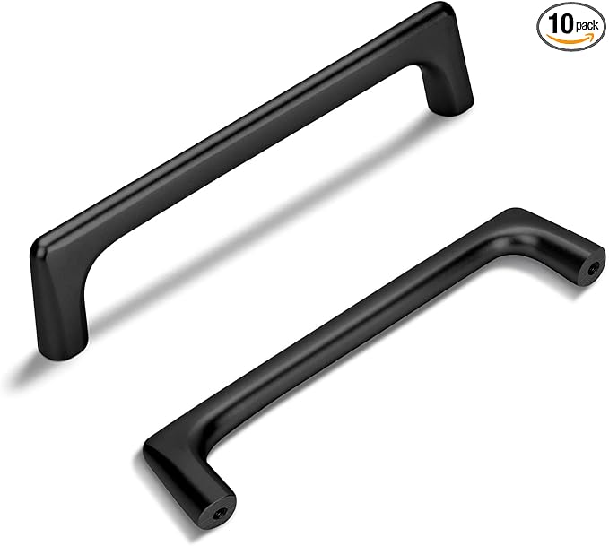 10 Pack 5 Inch(128mm) Hole Center Matte Black Modern Drawer Pulls Timeless Cabinet Pull Handle Vanity Pull Handle Classic Kitchen Cabinet Hardware, Screws Included, M-Black(5x10)