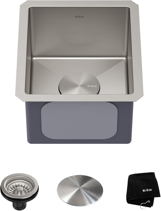 KRAUS Standart Pro 13-inch Undermount Single Bowl 16 Gauge Stainless Steel Bar Kitchen Sink, KHU101-13