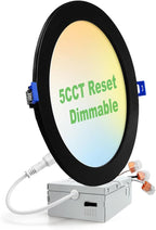 zouzai 1 Pack 8 Inch 1685LM Black 5CCT Ultra-Thin LED Recessed Ceiling Light with Junction Box, 2700K/3000K/3500K/4000K/5000K Selectable, 18W Eqv 150W, Dimmable - ETL and Energy Star Certified