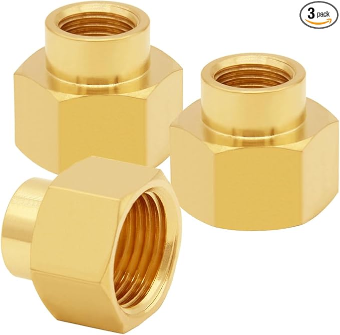 3PCS Brass Reducer Adapter, 1/4" NPT Female to 1/2" NPT Female Thread, Hex Reducing Pipe Fitting Coupler Nipple Connector for Water/Oil/Gas