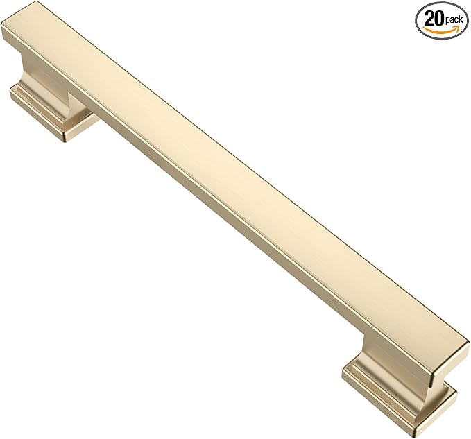 Alzassbg 20 Pack Brushed Brass Cabinet Pulls, 5 Inch(128mm) Hole Centers Gold Kitchen Cabinet Handles for Cabinets and Drawers AL3061BB