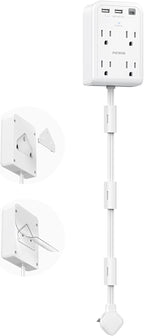 Short Power Strip 2FT - Flat Wall Extension Cord with 4AC Outlet and 3 USB Ports(1 Type C), Multi Plug Outlet Extender Small Surge Protector for Home Office Dorm, White