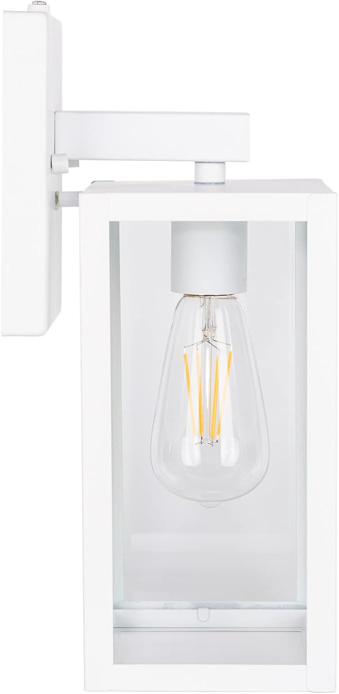 GRUENLICH Dusk to Dawn Large Outdoor Wall Lantern, Wall Sconce as Porch Lighting Fixture, E26 Base Max 60W, Metal Housing with Glass Shade (White, 1-Pack)