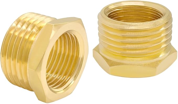 Hooshing 2PCS Brass Reducer Hex Bushing 3/4" NPT Male to 1/2" NPT Female Reducing Pipe Adapter Fittings