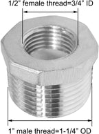 Joywayus Stainless Steel Hex Head Bushing Reducer Pipe Fitting 1 NPT Male × 1/2 NPT Female (Pack of 2)