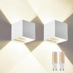 2 Pack Outdoor Wall Lights Exterior/Interior Wall Sconces Up and Down Lights IP65 Waterproof G9 Base Socket Modern Outdoor Lighting Square Aluminum White 4000K Natural Lights, Adjustable Light Angle