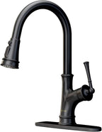 APPASO Black Kitchen Faucet with Pull Down Sprayer Head - Single Handle High Arc Single Hole Pull Out Kitchen Sink Faucets with Deck Plate, Matte Black